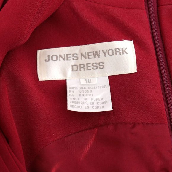 JONES NEW YORK Silk Dress Grecian V-Neck Wrap Bodice, Knee Length : Neon Red Sz - Picture 5 of 16